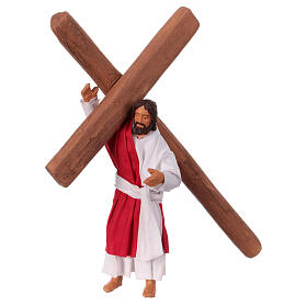Jesús llevando la cruz Cirineo 2 piezas belén Nápoles terracota 13 cm