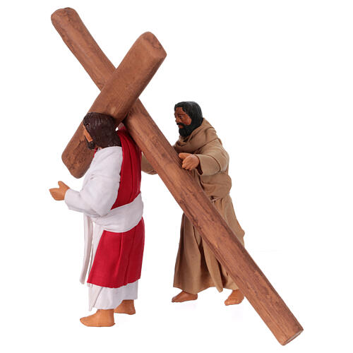 Jesús llevando la cruz Cirineo 2 piezas belén Nápoles terracota 13 cm 4