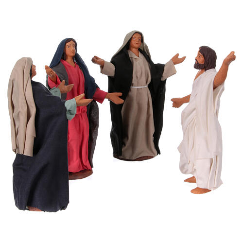 Auferstandener Jesus und die 3 Frauen am Grab, Krippenfiguren, neapolitanischer Stil, Terrakotta, für 13 cm Krippe 1