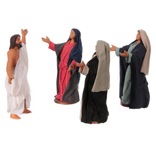 Auferstandener Jesus und die 3 Frauen am Grab, Krippenfiguren, neapolitanischer Stil, Terrakotta, für 13 cm Krippe 2