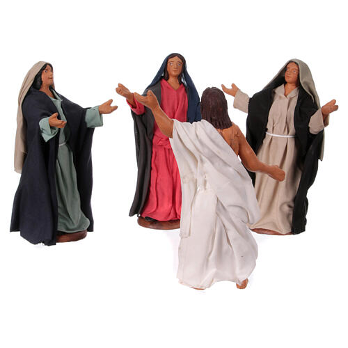 Risen Jesus with the three myrrhbearing women for 13 cm Neapolitan Easter Creche, set of 4 terracotta figurines 4