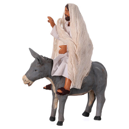 Scene for 13 cm Neapolitan Easter Creche, Jesus on a donkey, terracotta figurines 2