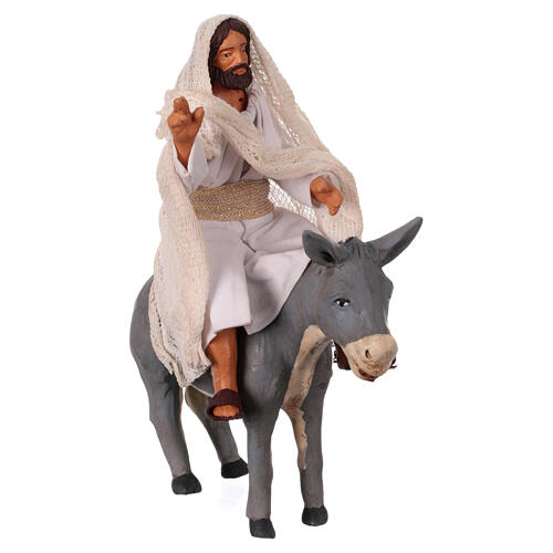 Scene for 13 cm Neapolitan Easter Creche, Jesus on a donkey, terracotta figurines 3