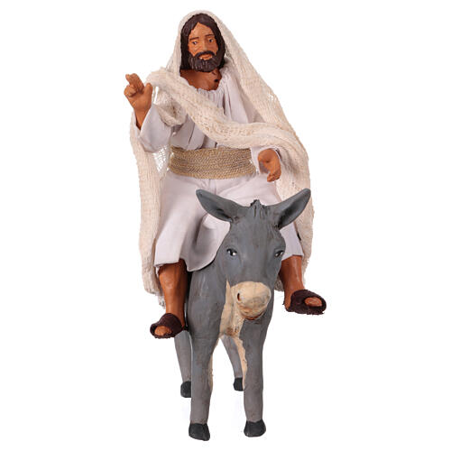 Scena Gesù con asino terracotta presepe pasquale Napoli 13 cm 1