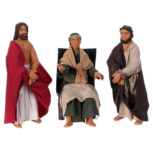 Jesus, Pilatus und Barabbas, 3-teilig, Krippenfiguren, neapolitanischer Stil, Terrakotta, für 13 cm Krippe 1