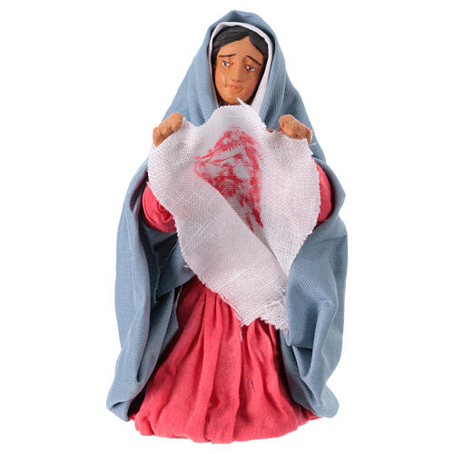 Veronika mit dem Schweißtuch Christi, Krippenfigur, neapolitanischer Stil, Terrakotta, für 13 cm Krippe 1