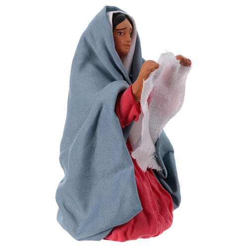 Veronika mit dem Schweißtuch Christi, Krippenfigur, neapolitanischer Stil, Terrakotta, für 13 cm Krippe 3