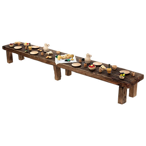 Table Cène crèche napolitaine de Pâques 30 cm bois 10x85x15 cm 3