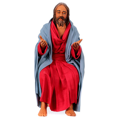 Jesus sitting with risen hands, terracotta figurine for 30 cm Neapolitan Easter Creche 1