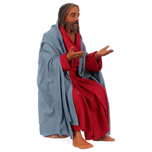 Jesus sitting with risen hands, terracotta figurine for 30 cm Neapolitan Easter Creche 4