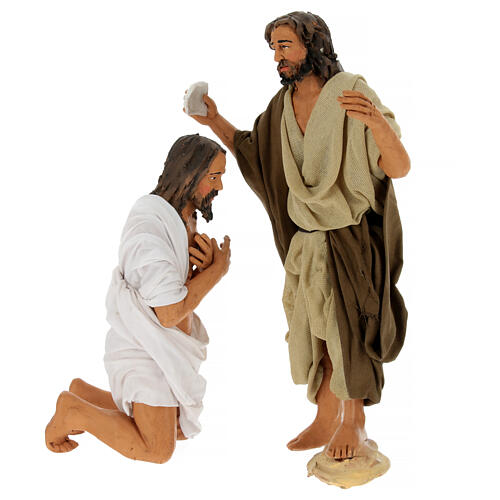 Baptism of Jesus Christ for terracotta Neapolitan Easter Creche of 30 cm, set of 2 1