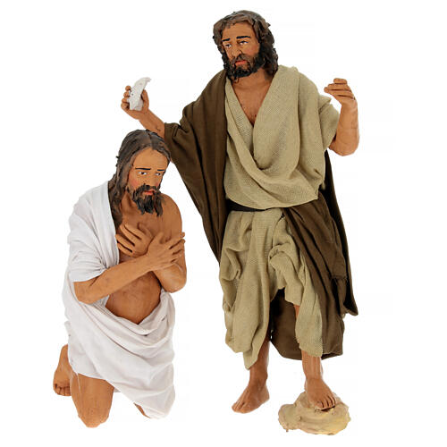 Baptism of Jesus Christ for terracotta Neapolitan Easter Creche of 30 cm, set of 2 3