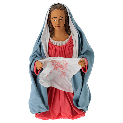 Veronika mit dem Schweißtuch Christi, Krippenfigur, neapolitanischer Stil, Terrakotta, für 30 cm Krippe 1