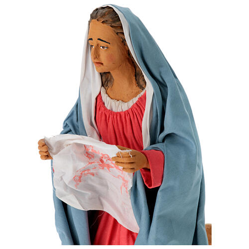 Veronika mit dem Schweißtuch Christi, Krippenfigur, neapolitanischer Stil, Terrakotta, für 30 cm Krippe 2