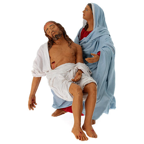 Pietà, 2-teilig, Krippenfiguren, neapolitanischer Stil, Terrakotta, für 30 cm Krippe 3