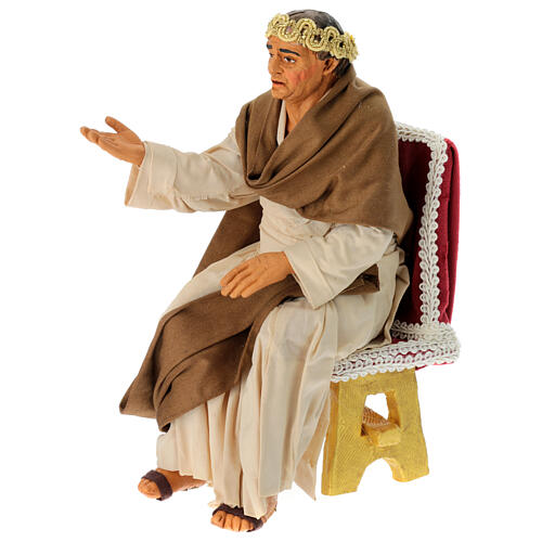 Pontius Pilate sitting on the throne for terracotta Neapolitan Easter Creche of 30 cm 3