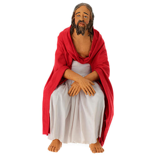 Jesus sitzend, Krippenfigur, neapolitanischer Stil, Terrakotta, für 30 cm Krippe 1