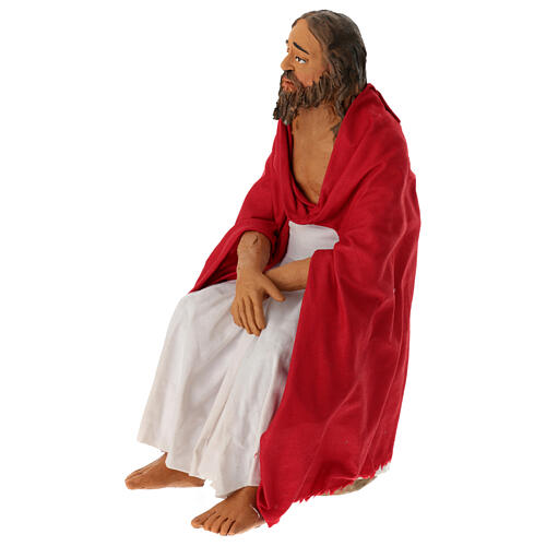 Jesus sitzend, Krippenfigur, neapolitanischer Stil, Terrakotta, für 30 cm Krippe 4