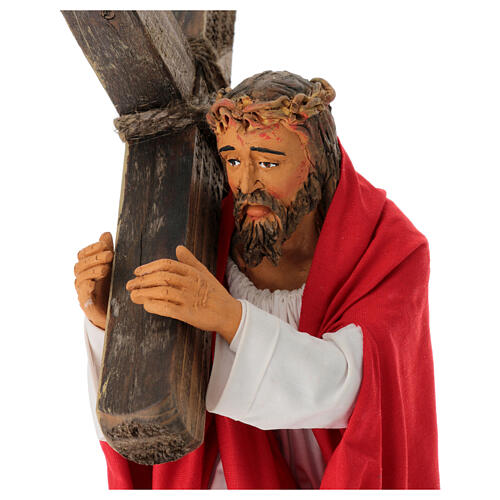 Jesus carrying the cross, terracotta statue for Neapolitan Easter Creche of 30 cm 2