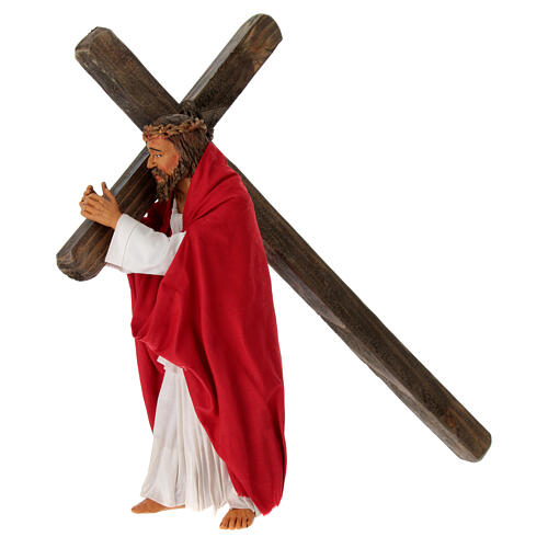 Jesus carrying the cross, terracotta statue for Neapolitan Easter Creche of 30 cm 3