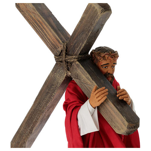 Jesus carrying the cross, terracotta statue for Neapolitan Easter Creche of 30 cm 4