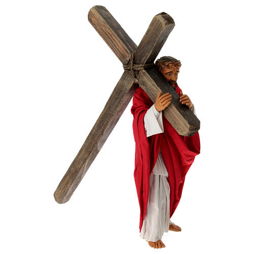 Jesus carrying the cross, terracotta statue for Neapolitan Easter Creche of 30 cm 5