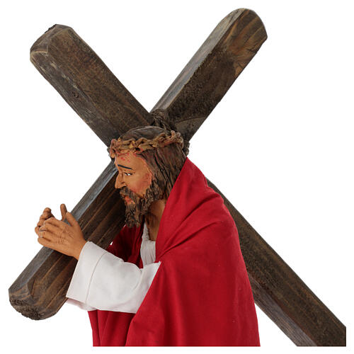 Jesus carrying the cross, terracotta statue for Neapolitan Easter Creche of 30 cm 6