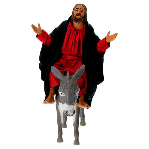 Jesus auf Esel beim Einzug in Jerusalem, Krippenfigur, neapolitanischer Stil, Terrakotta, für 30 cm Krippe 1