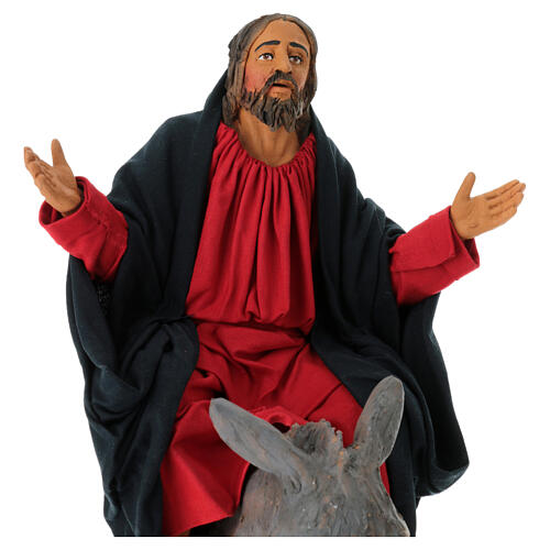 Jesus auf Esel beim Einzug in Jerusalem, Krippenfigur, neapolitanischer Stil, Terrakotta, für 30 cm Krippe 2