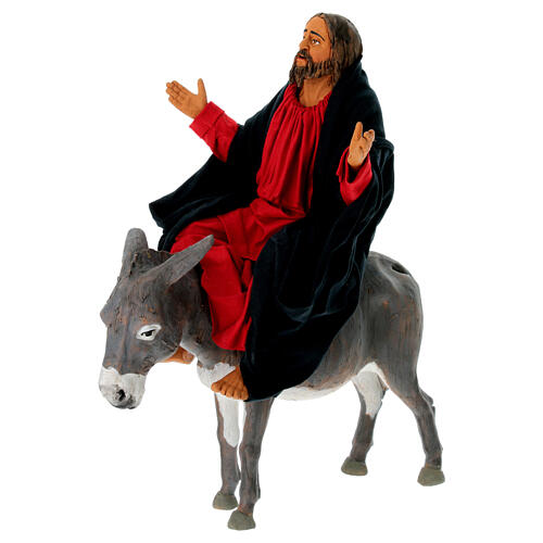 Jesus auf Esel beim Einzug in Jerusalem, Krippenfigur, neapolitanischer Stil, Terrakotta, für 30 cm Krippe 3