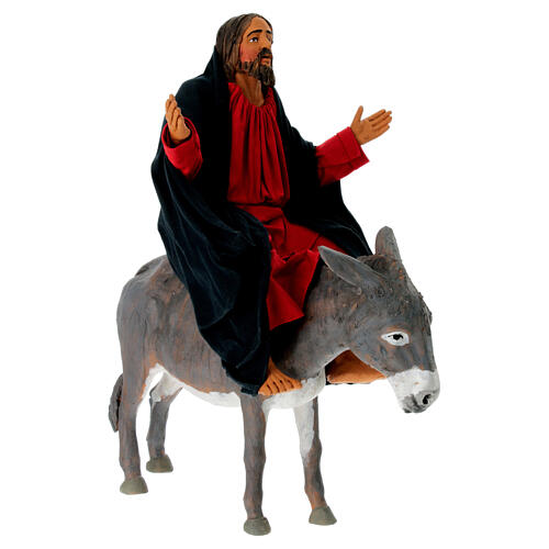 Jesus auf Esel beim Einzug in Jerusalem, Krippenfigur, neapolitanischer Stil, Terrakotta, für 30 cm Krippe 4