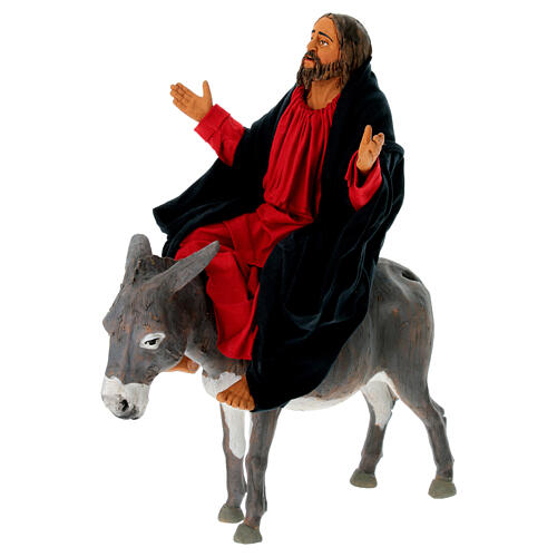 Jesus on a donkey, entering Jesuralem, terracotta statue for Neapolitan Easter Creche of 30 cm 3