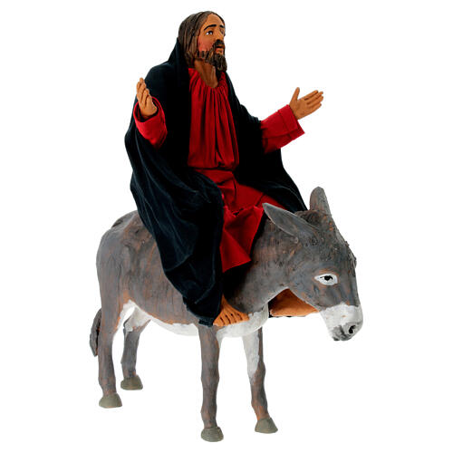 Jesus on a donkey, entering Jesuralem, terracotta statue for Neapolitan Easter Creche of 30 cm 4