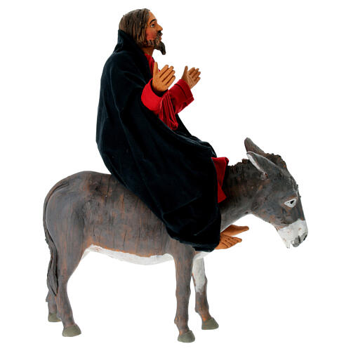 Jesus on a donkey, entering Jesuralem, terracotta statue for Neapolitan Easter Creche of 30 cm 5