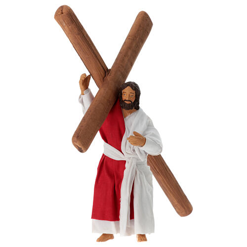 Jesus trägt das Kreuz auf dem Kalvarienberg, Krippenfigur, neapolitanischer Stil, Terrakotta, für 13 cm Krippe 1