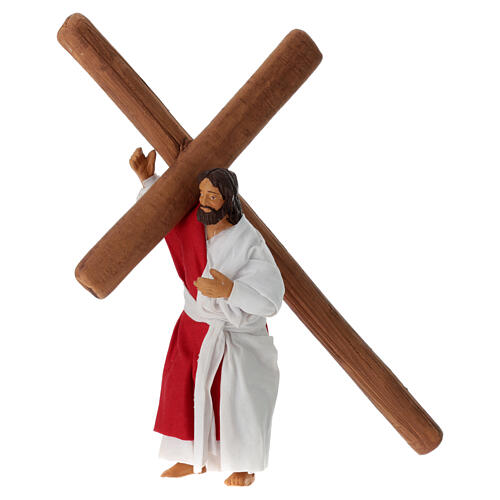 Jesus trägt das Kreuz auf dem Kalvarienberg, Krippenfigur, neapolitanischer Stil, Terrakotta, für 13 cm Krippe 3