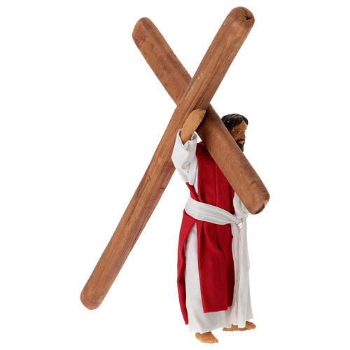 Jesus trägt das Kreuz auf dem Kalvarienberg, Krippenfigur, neapolitanischer Stil, Terrakotta, für 13 cm Krippe 4