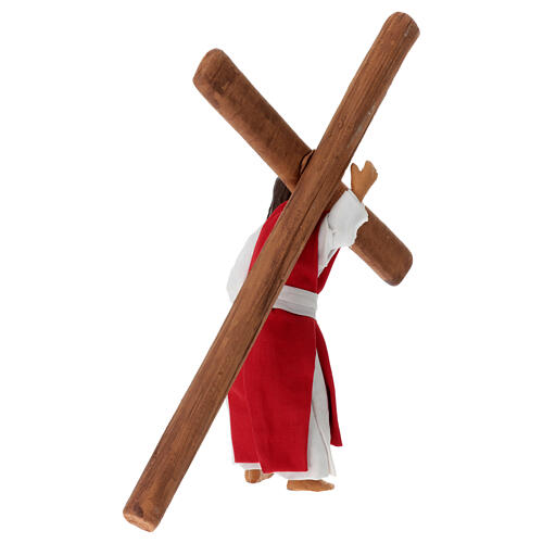 Jesus trägt das Kreuz auf dem Kalvarienberg, Krippenfigur, neapolitanischer Stil, Terrakotta, für 13 cm Krippe 6