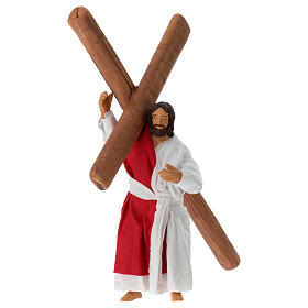 Jesus carrying the cross to Calvary, terracotta statue for Neapolitan Easter Creche of 13 cm