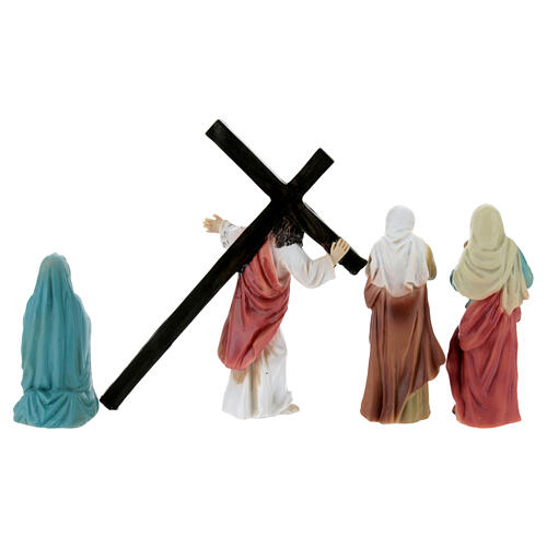 Scène Jésus porte la croix trois Maries résine 9 cm 5