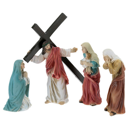 Scena Gesù porta croce tre Marie resina 9 cm 1