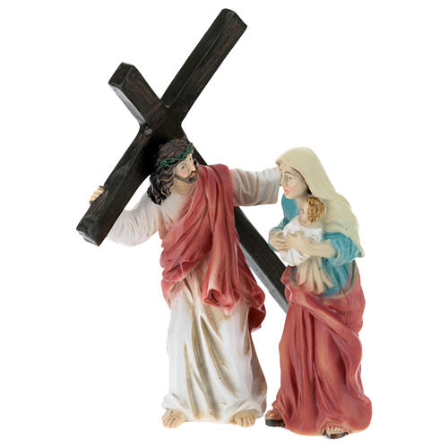 Scena Gesù porta croce tre Marie resina 9 cm 4