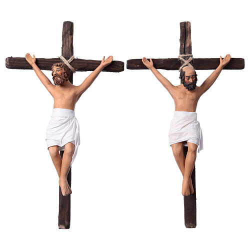 Robbers' crucifixion for 24 cm Neapolitan Easter Creche, set of 2, terracotta 1