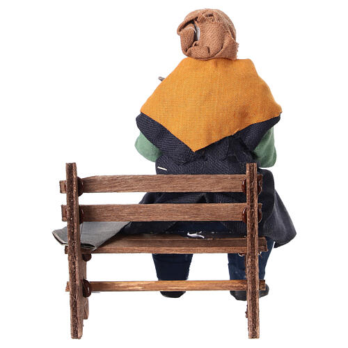 Man sitting on a bench with his pipe for 10 cm Neapolitan Nativity Scene 4