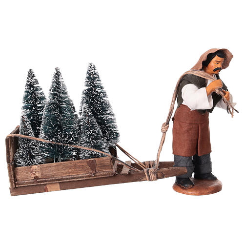 Vendeur de sapins de Noël charrette terre cuite 10 cm crèche napolitaine 1