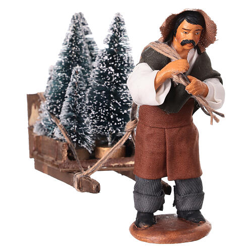 Vendeur de sapins de Noël charrette terre cuite 10 cm crèche napolitaine 2