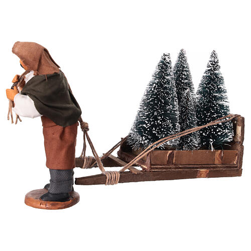 Vendeur de sapins de Noël charrette terre cuite 10 cm crèche napolitaine 3