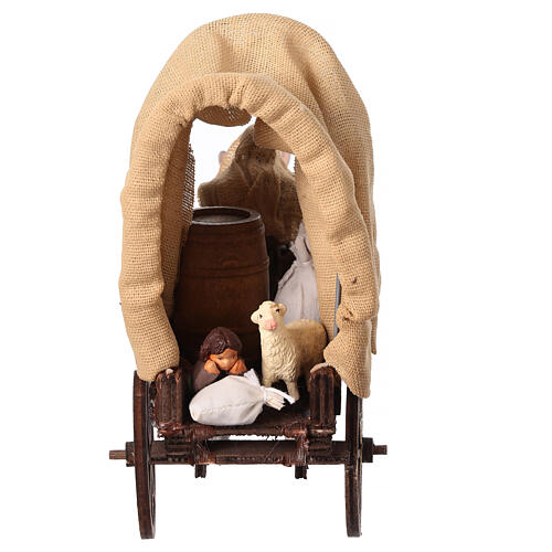 Mann und Mädchen auf Karren mit Esel, Szene im neapolitanischen Stil, für 10 cm Krippe 2