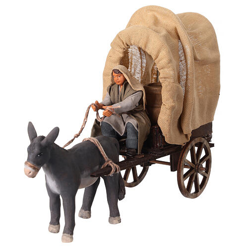 Mann und Mädchen auf Karren mit Esel, Szene im neapolitanischen Stil, für 10 cm Krippe 3