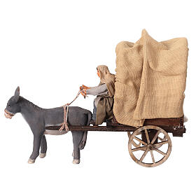Hombre y niña en carro tirado por un burro Belén Napolitano 10 cm
